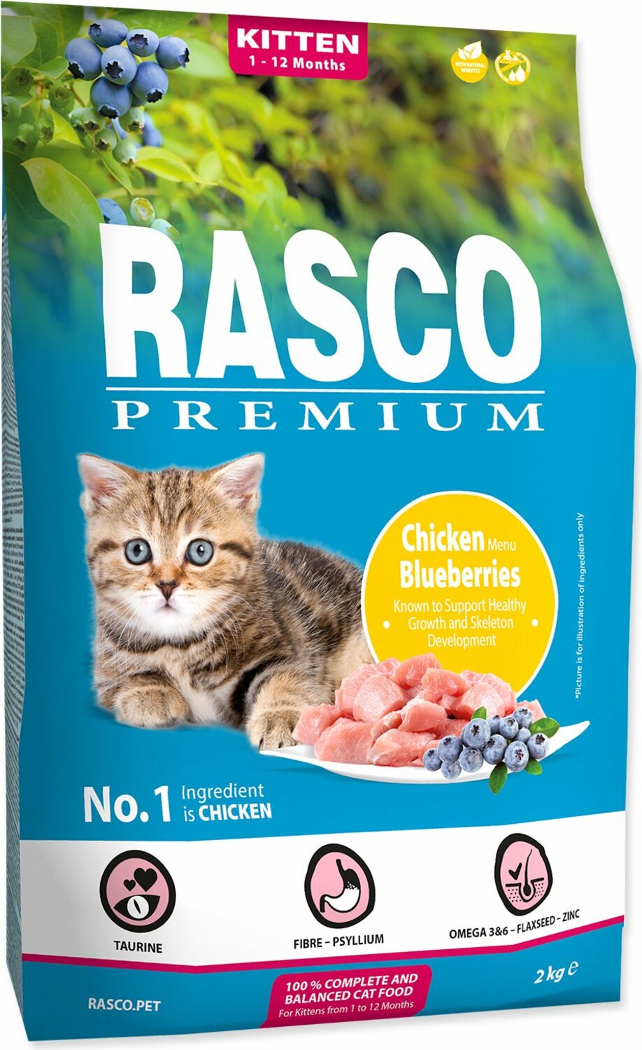 Krmivo Rasco Premium Kitten kuře s borůvkou 2kg