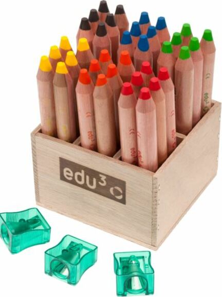 EDU3 Extra měkké Jumbo pastelky ve dřevě, kulaté, tuha 8 mm, H36, 36 ks
