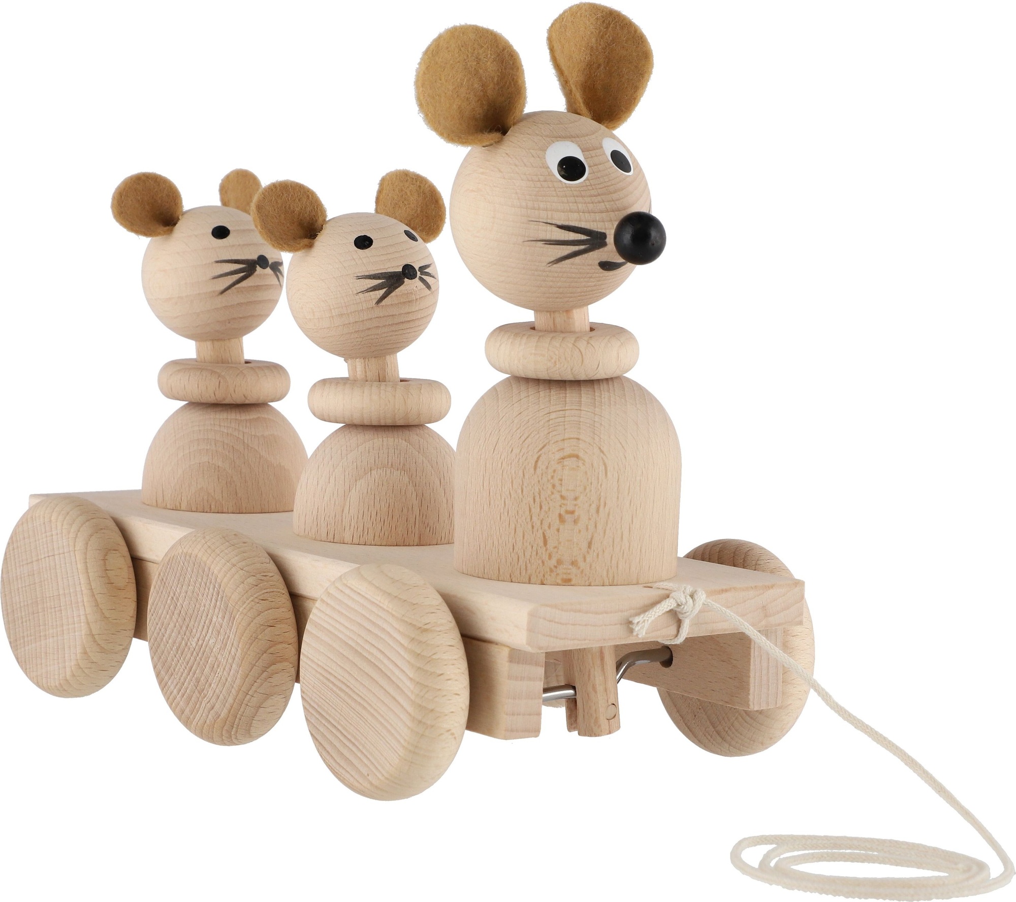 Tři myšky tahací přírodní dřevo