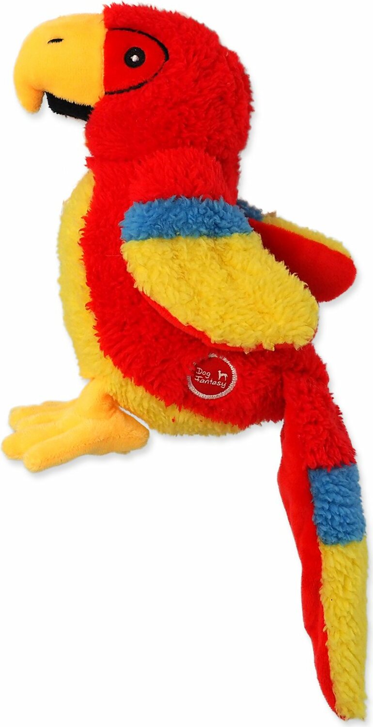 Hračka Dog Fantasy Recycled Toy papoušek pískací se šustícím ocasem 23cm