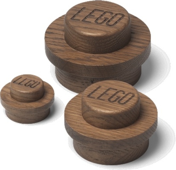 LEGO dřevěný věšák na zeď, 3 ks (tmavé dřevo)