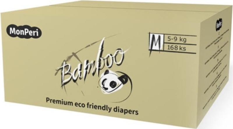 MONPERI Bamboo Plenky jednorázové eko M (5-9 kg) 168 ks - Mega Pack