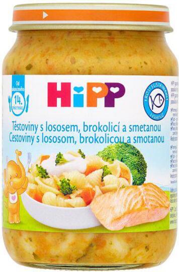 Příkrm zelenino-masový Těstoviny s lososem, brokolicí a smetanou 250g Hipp