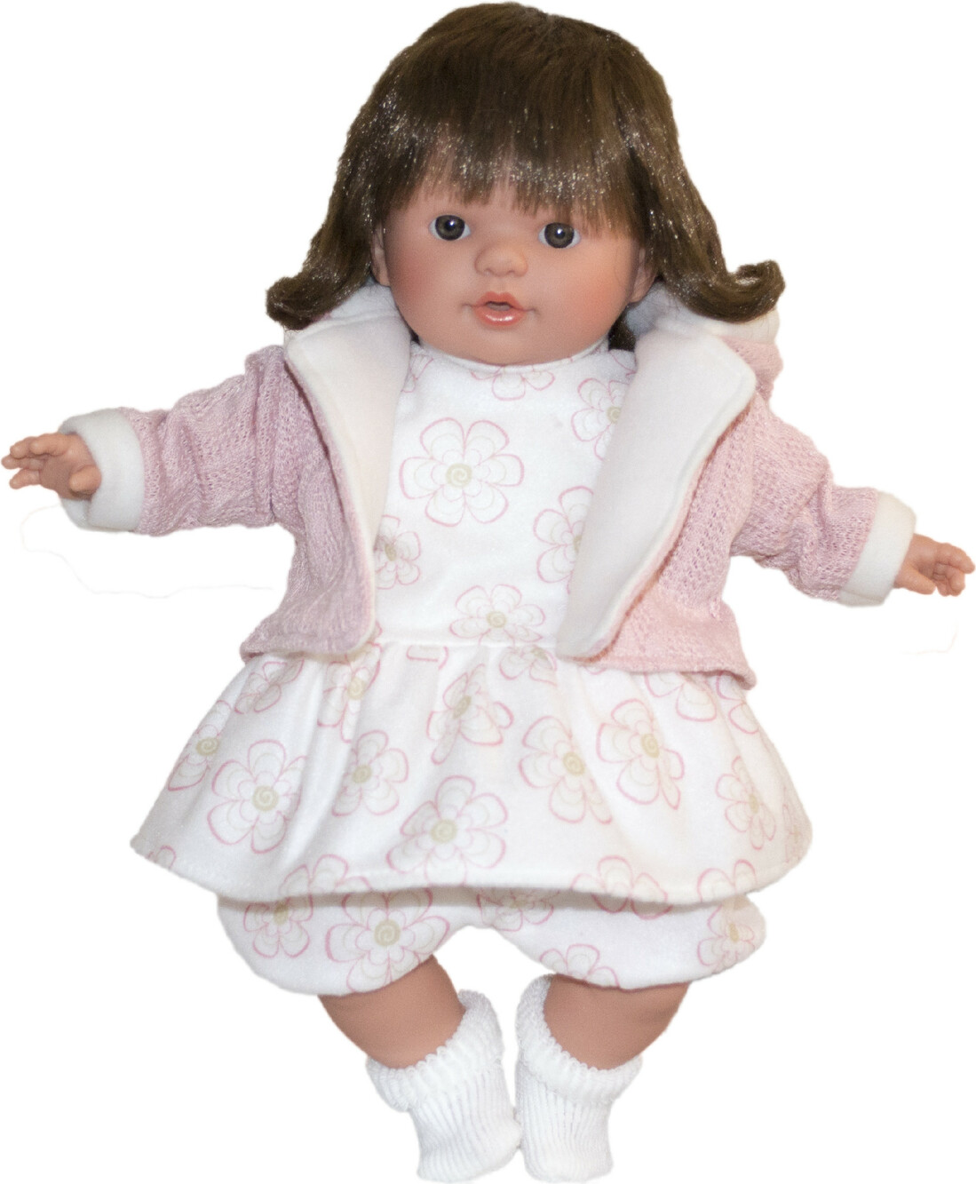 TYBER Anna hnědovláska plačící panenka s dudlíkem, vel. S 38 cm