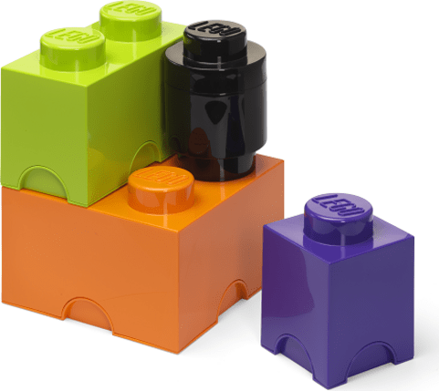 LEGO® úložné boxy Multi-Pack 4 ks - fialová, černá, oranžová, zelená