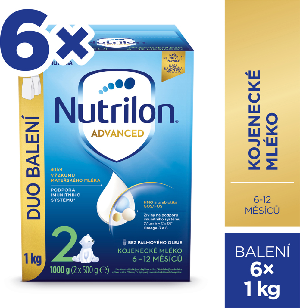 NUTRILON Mléko následné kojenecké 2 Advanced 6x 1000 g, 6+