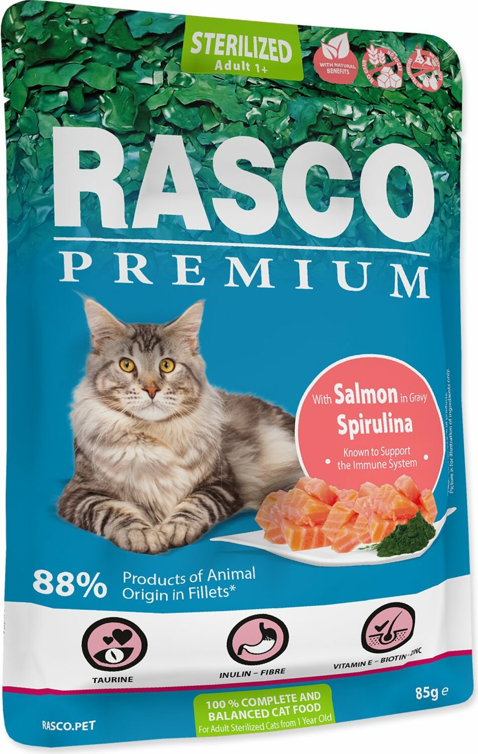 Kapsička Rasco Premium Sterilized losos se spirulínou 85g