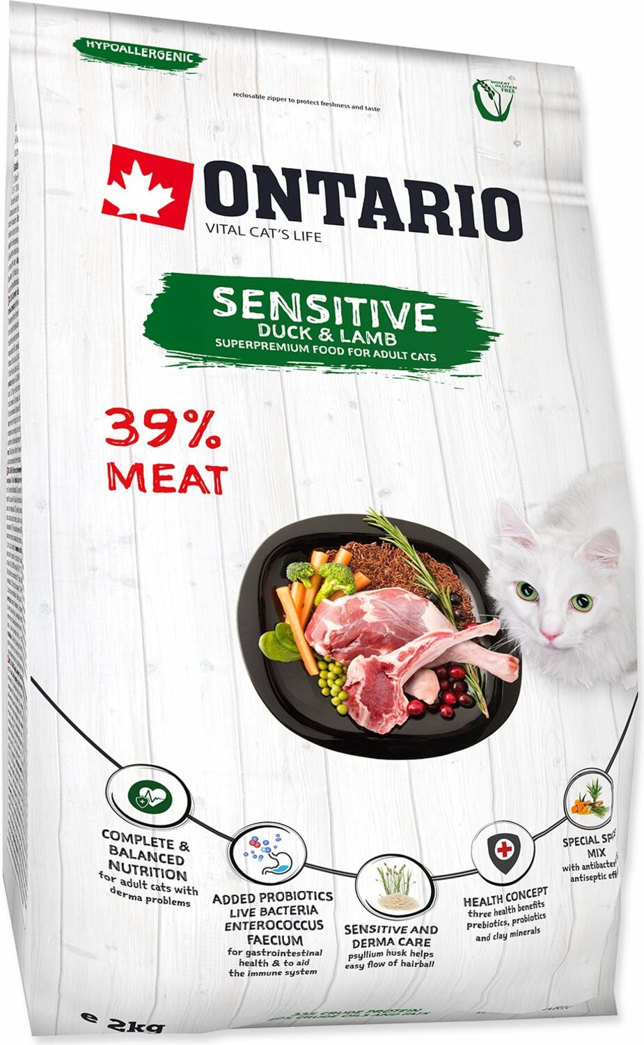 Krmivo Ontario Cat sensitive/Derma 2kg