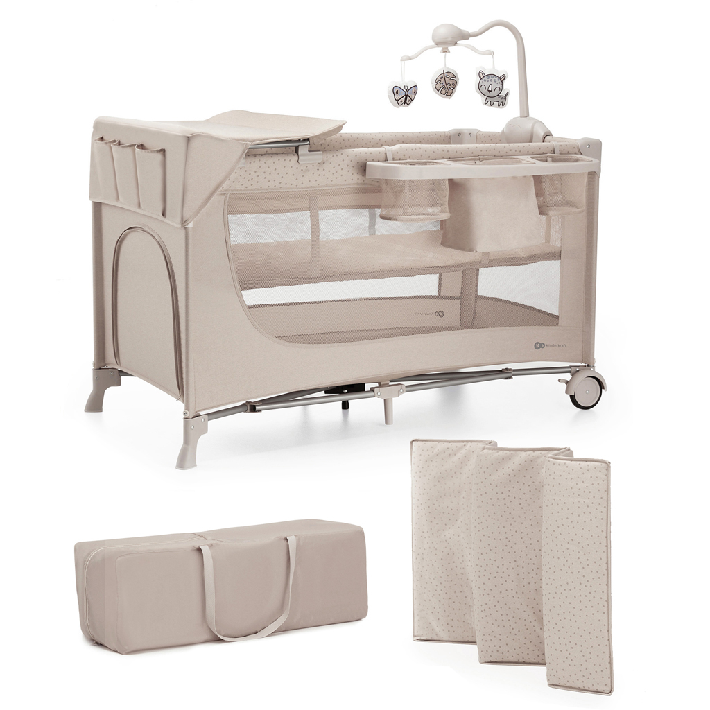 KINDERKRAFT Cestovní postýlka Joy 2 s doplňky Beige