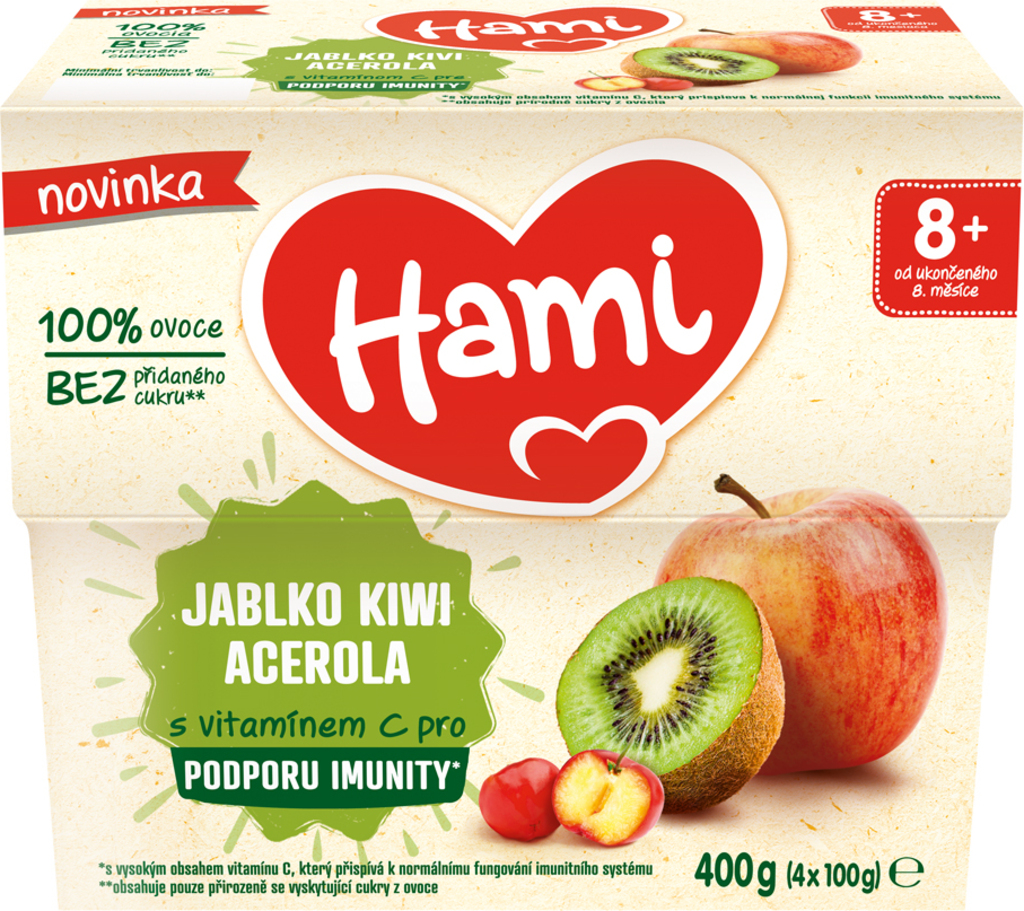 HAMI Příkrm ovocný 100% ovoce jablko kiwi acerola 400g