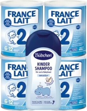 France Lait 2 následná mléčná kojenecká výživa od 6-12 měsíců 4x400g + Bübchen šampon