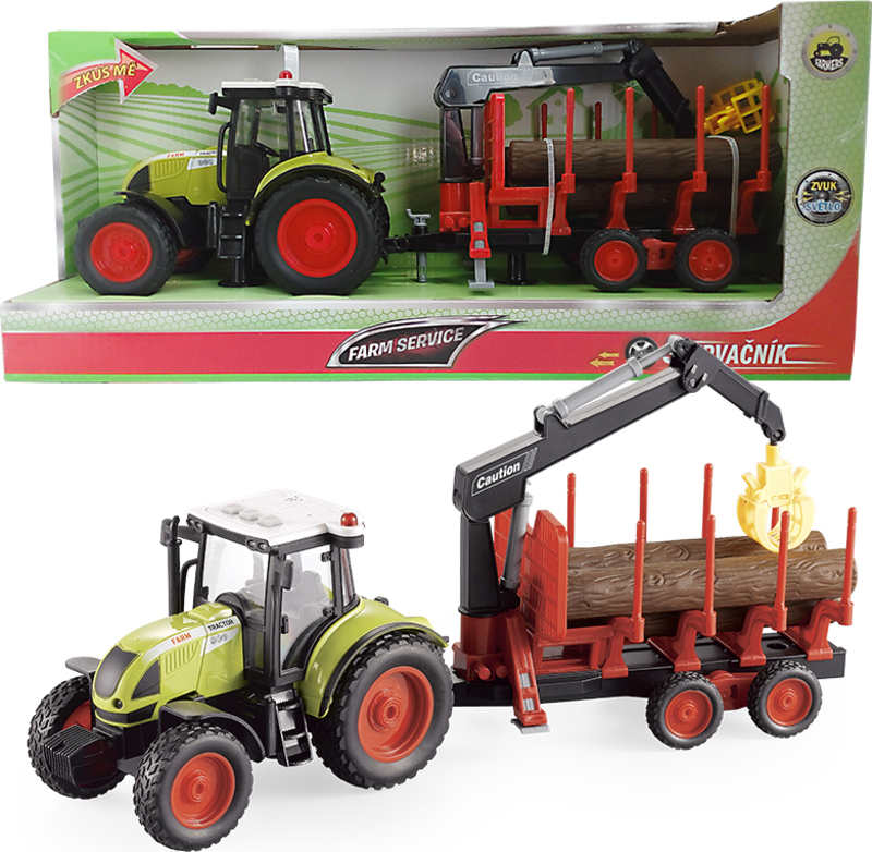 Farm service - Traktor s přívěsem pro přepravu dřeva 1:16
