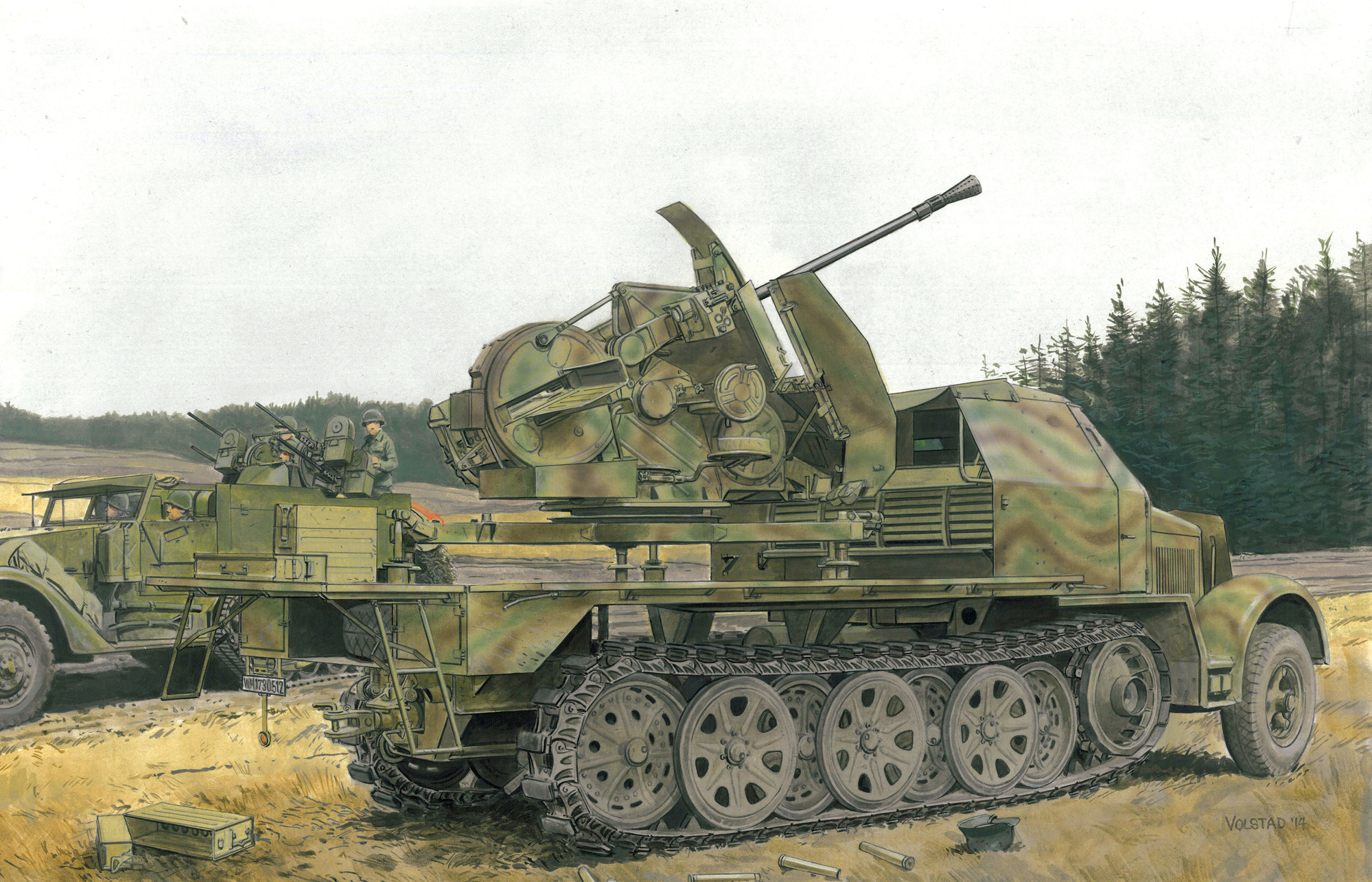 Model Kit military 6553 - SD.KFZ.7 w/3.7 cm FLAK 43 AUF SELBSTFAHRLAFETTE (SMART KIT) (1:3