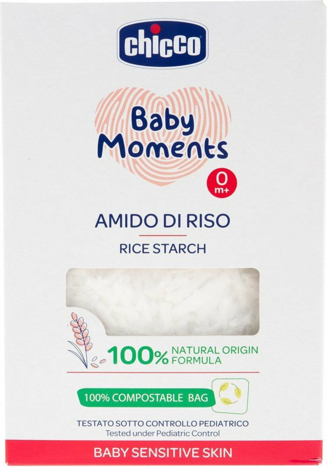 CHICCO Škrob dětský rýžový do koupele Baby Moments Sensitive 100% bio 250 g