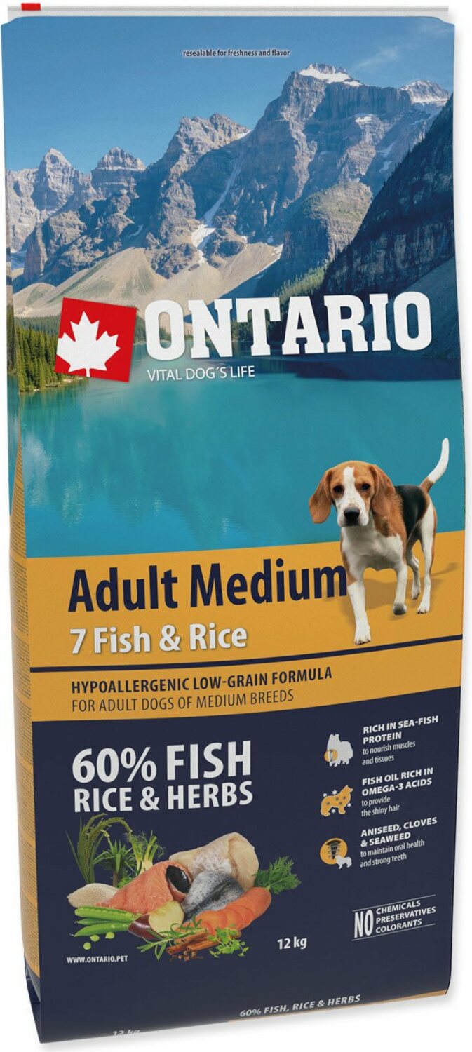 Krmivo Ontario Adult Medium Fish & Rice 12kg