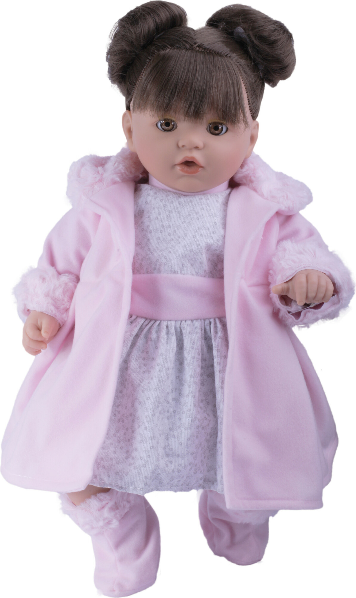 TYBER Paula hnědovláska v růžovém plačící panenka s dudlíkem, vel. S 48 cm