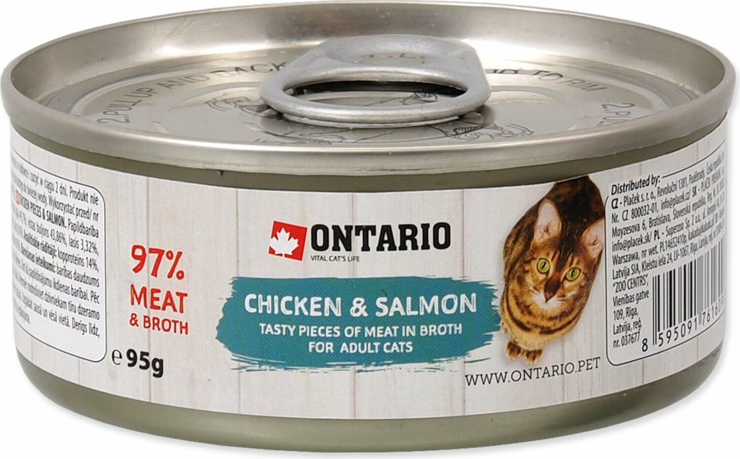 Konzerva Ontario kuřecí kousky a losos 95g