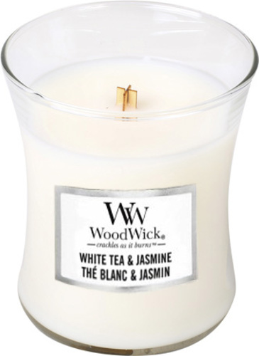 WoodWick, Bílý čaj a jasmín, Vonná svíčka ve váze 275 g