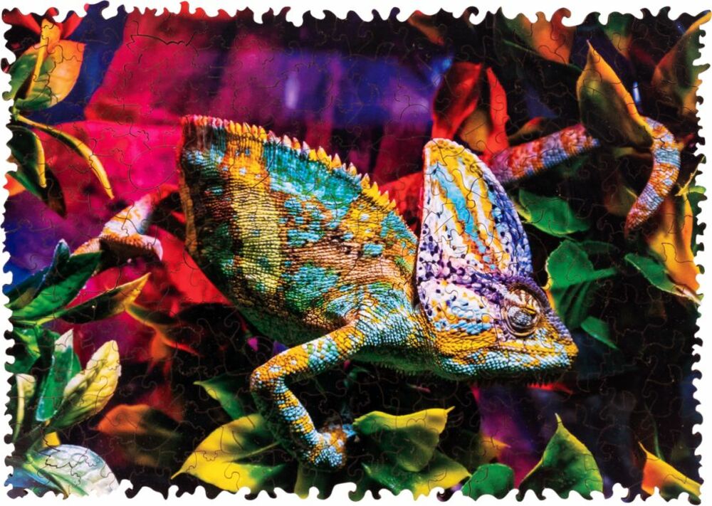 Dřevěné barevné puzzle - Úžasný chameleon