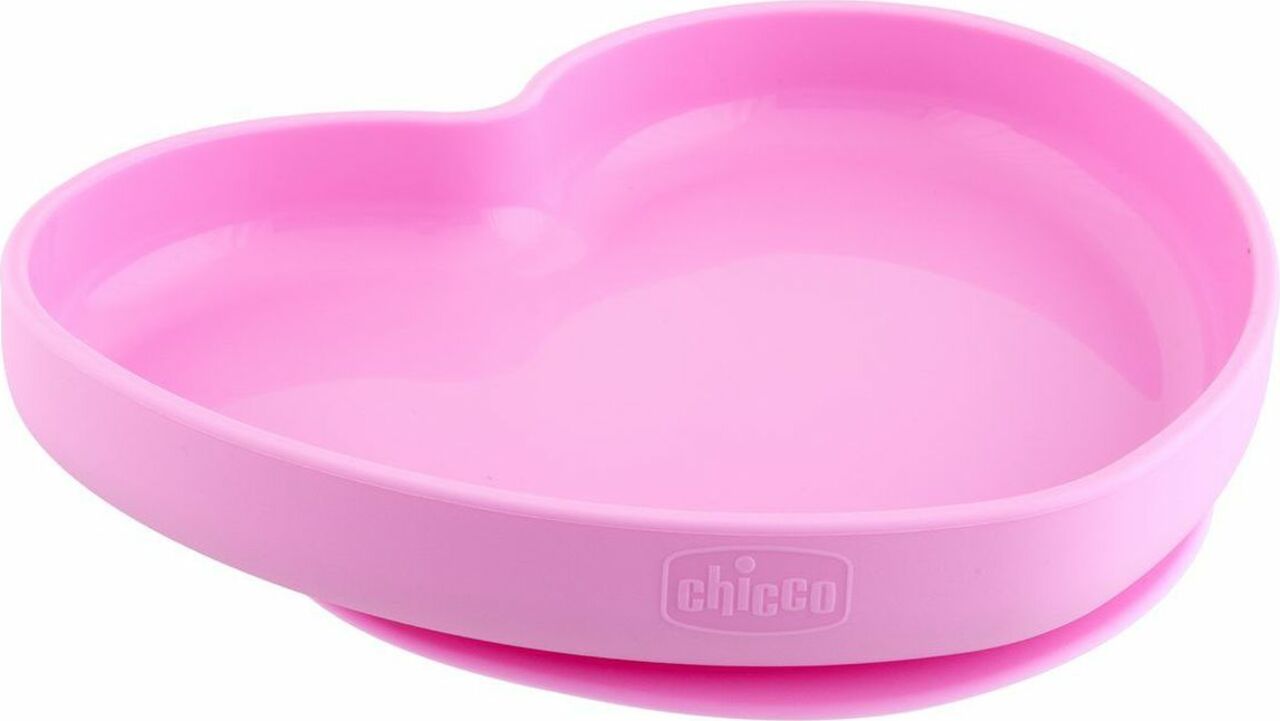 CHICCO Silikonový talíř srdíčko růžová 9 m +