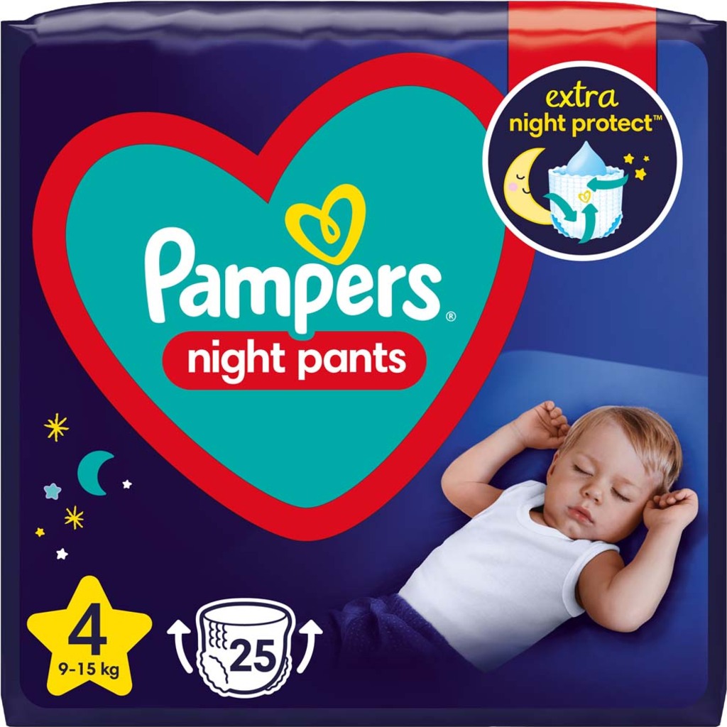 PAMPERS Night Pants Kalhotky plenkové vel. S 4, 25 ks, 9-15 kg
