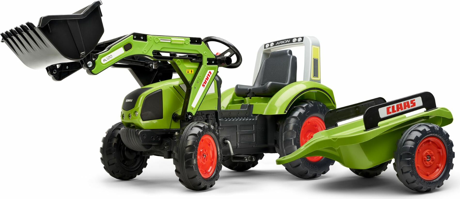FALK Šliapací traktor 1040AM Clas Arion 430 s nakladačom a vlečkou