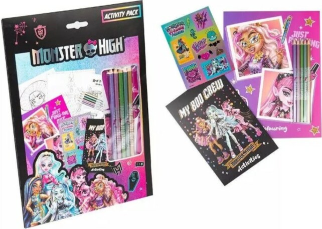 Monster High omalovánky s pastelkami metalických farieb + nálepky