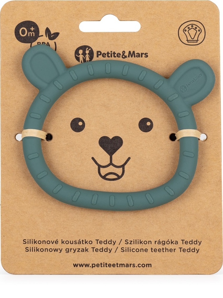 PETITE&MARS Kousátko silikonové Teddy Misty Green 0m+