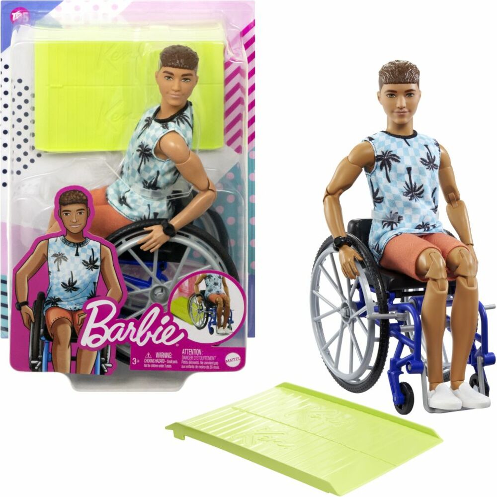 Mattel Barbie Model ken na invalidnom vozíku v modrom kockovanom tielku
