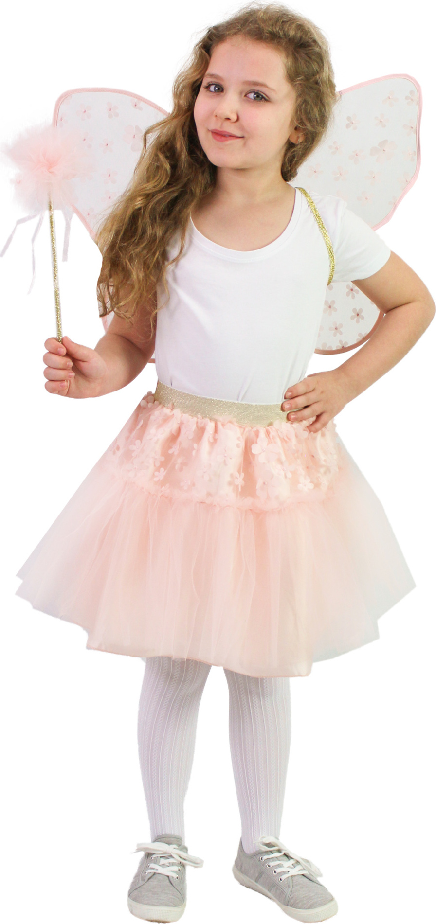 Dětský kostým tutu sukně růžová květinová víla s hůlkou a křídly