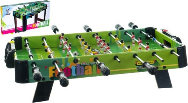 Kopaná/fotbal společenská hra 71x36cm dřevo kovová táhla s počítadlem v krabici 67x7x36cm