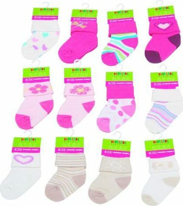 Kojenecké ponožky dívčí, 12 pack (0 až 6m), Pidilidi, PD500, holka - 0-6m
