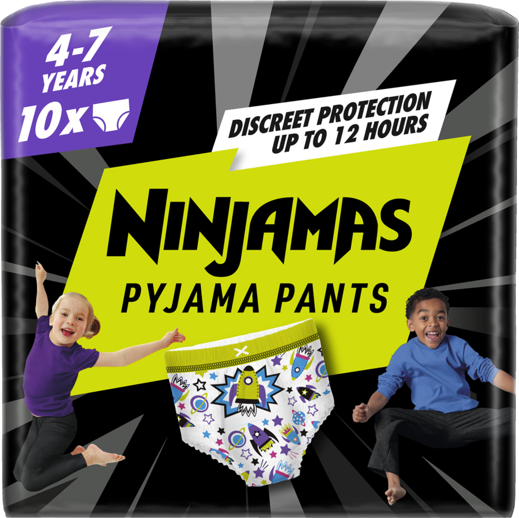 PAMPERS Kalhotky plenkové Ninjamas Pyjama Pants Kosmické lodě, 10 ks, 7 let, 17kg-30kg