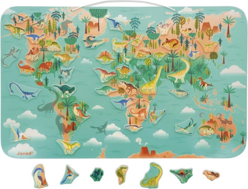 Janod Magnetická hračka Mapa Dinosauři světa Dino 50 ks magnetek