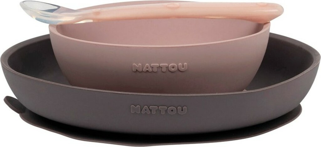 NATTOU Set jídelní silikonový 3 ks fialovo-růžový bez BPA