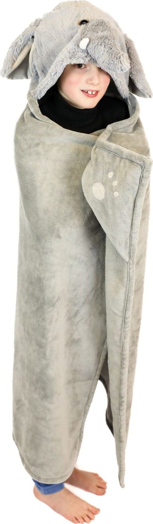 Cozy Noxxiez BL824 Slon - hřejivá deka s kapucí se zvířátkem a tlapkovými kapsami