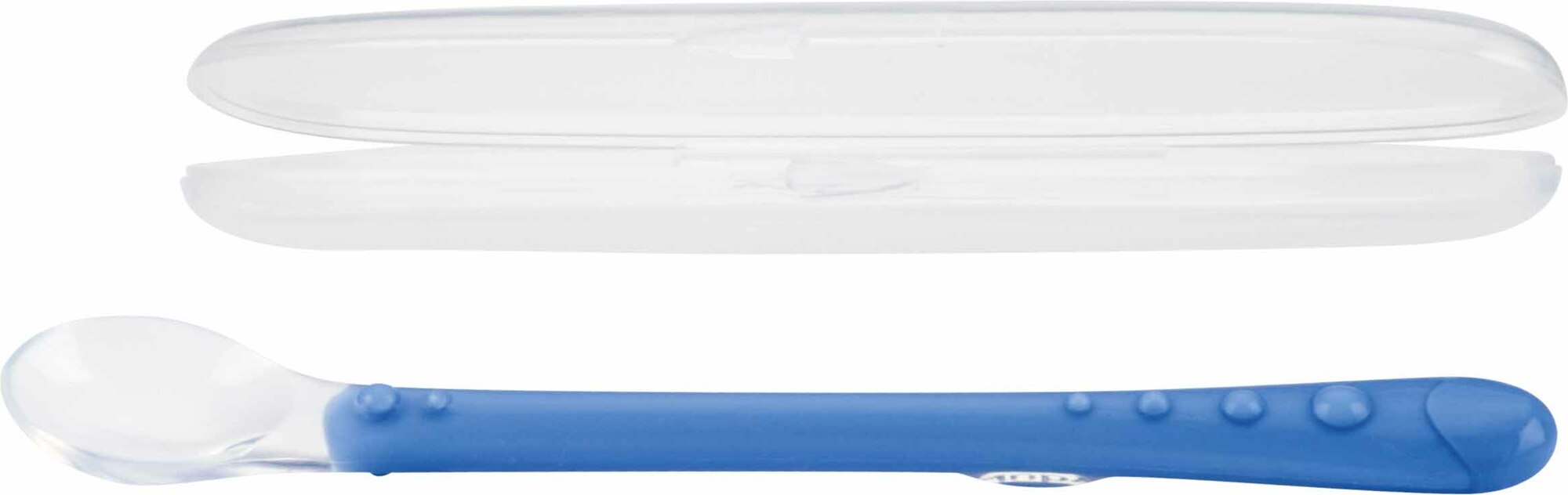 NUBY Lžička silikon s dlouhou rukojetí as obalem 1 ks, 6 m+, modrá