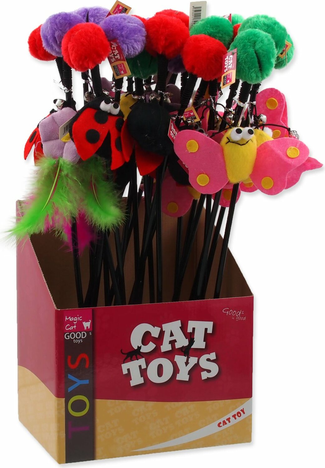 Hračka Magic Cat prut s bambulí a hračkou mix 6cm+45cm 24ks
