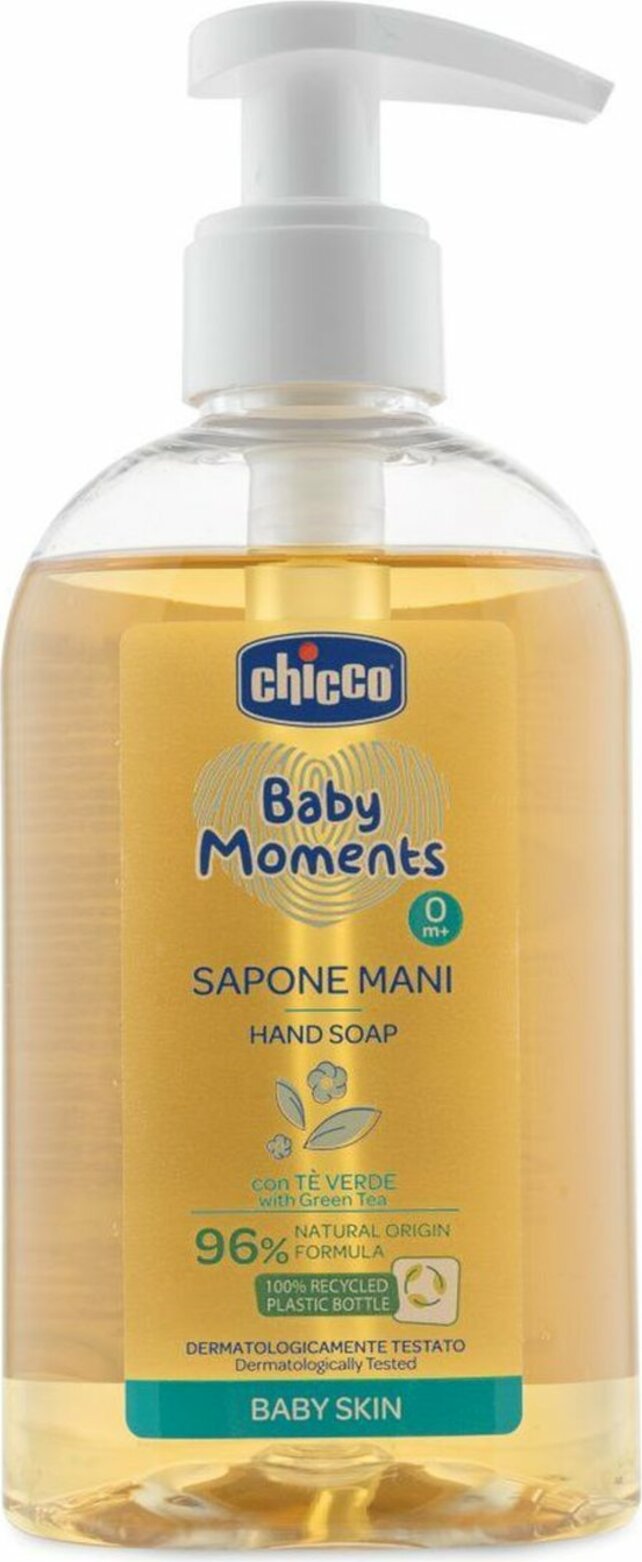 CHICCO Mydlo na ruky tekuté so zeleným čajom Baby Moments 96 % prírodných zložiek 250 ml