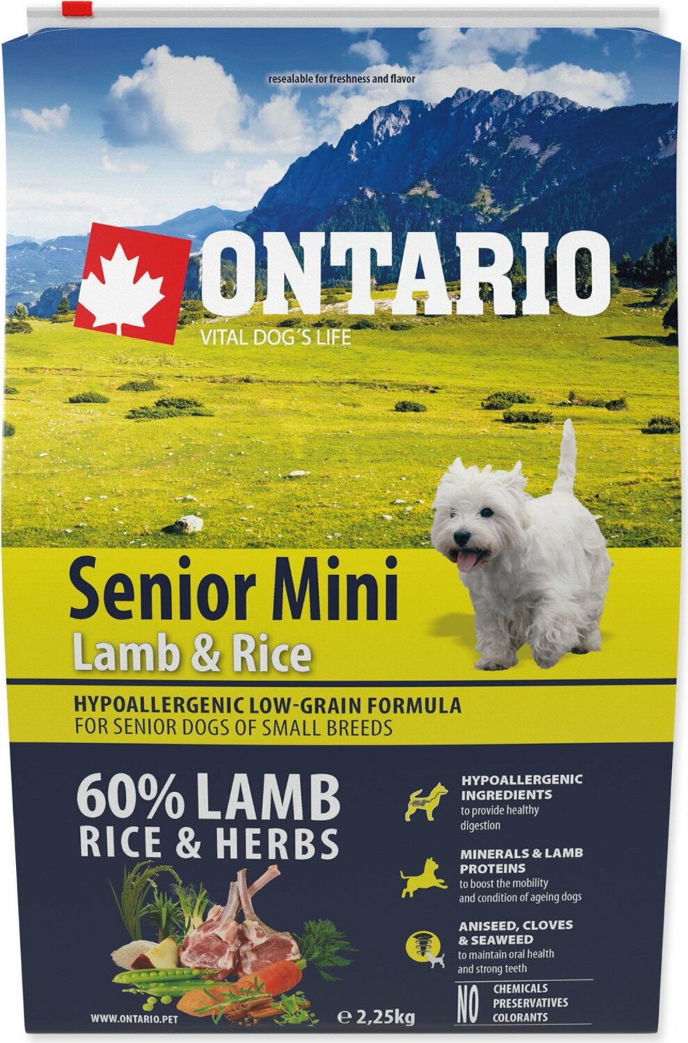 Krmivo Ontario senior Mini Lamb & Rice 2,25kg
