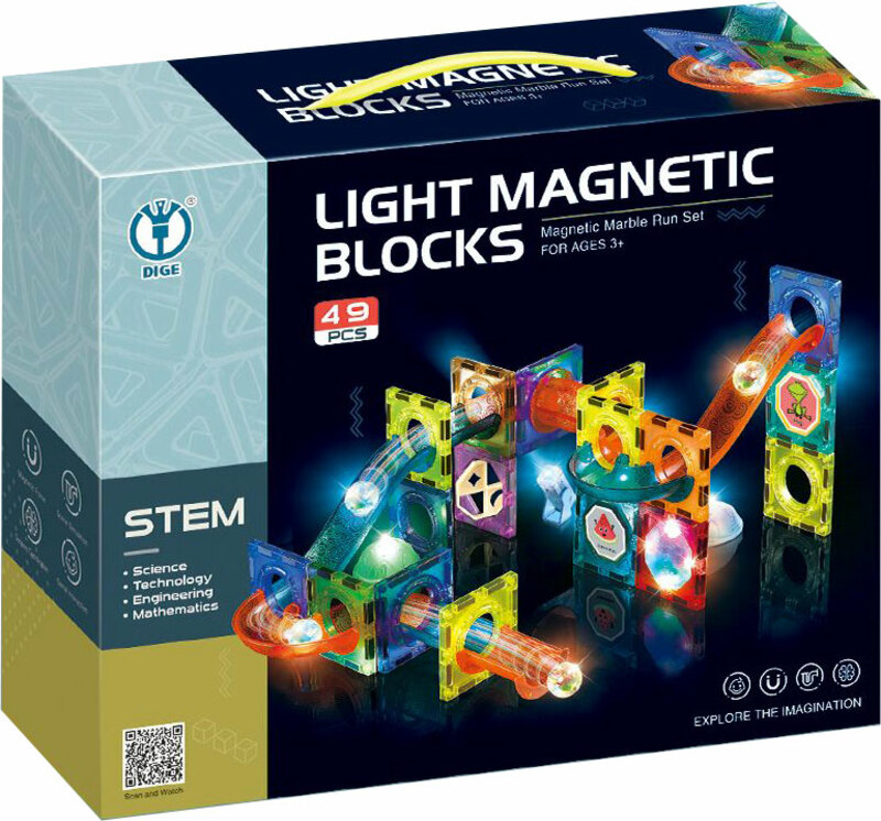 Kuličková dráha - magnetická, svítící stavebnice (49 ks)