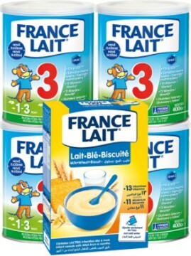 France Lait 3 mléčná výživa na podporu růstu pro malé děti od 1 roku 4x400g + kaše