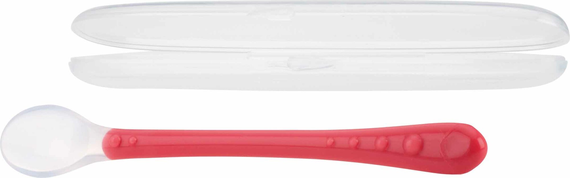 NUBY Lžička silikon s dlouhou rukojetí as obalem 1 ks, 6 m+, červená