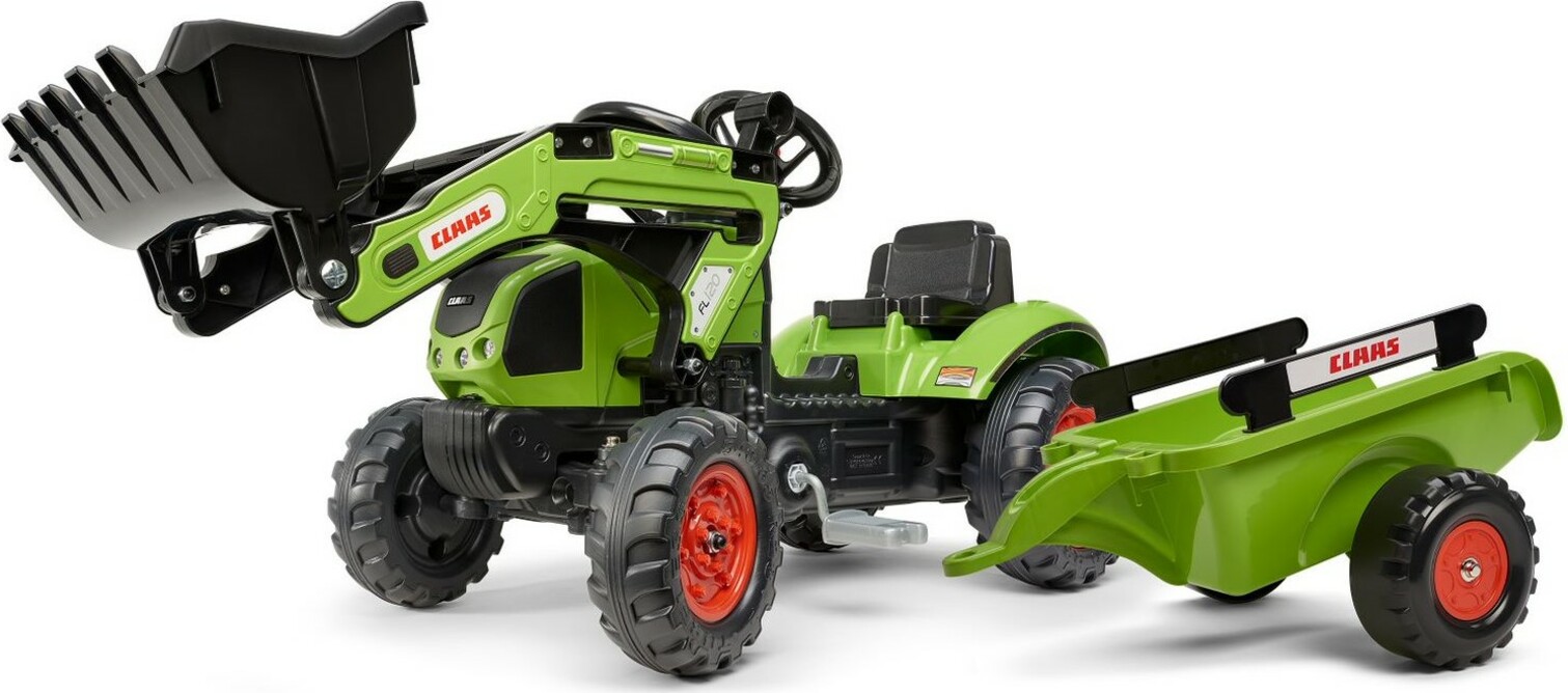 FALK Šliapací traktor 2040AM Claas Arion 410 s nakladačom a vlečkou - zelený