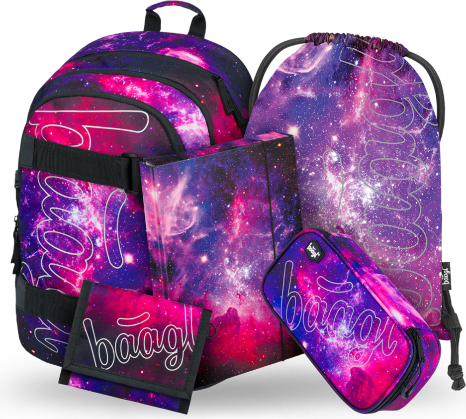 BAAGL SADA 5 Skate Galaxy: batoh, kapesník, taška, prkna, peněženka