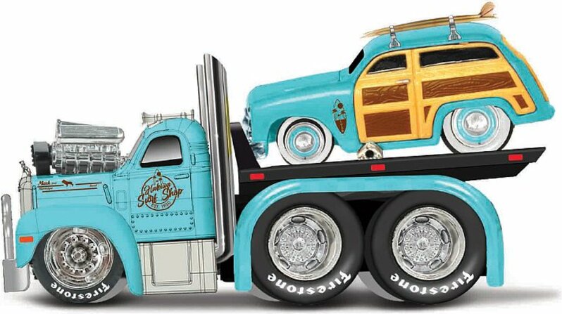 Maisto - Muscle Transports - 1953 MACK B-61 Flatbed 1950 Ford Woody, 1:64