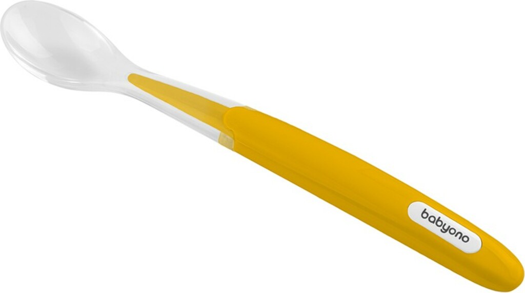 BABYONO Lžička silikonová s měkkým koncem 6 m+ žlutá