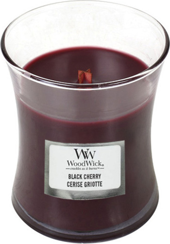 WoodWick, Černý třešňový, Vonná svíčka v oválné váze 85 g