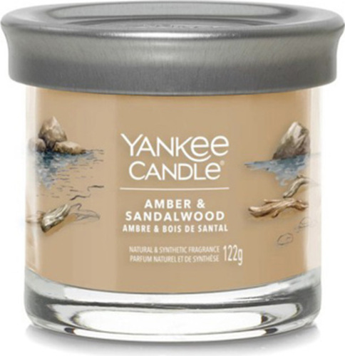 Yankee Candle, Vonná svíčka s vůní ambry a santalového dřeva, 122 g v skleněném válci
