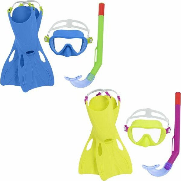 Šnorchovací set detský Essential, plutvy, okuliare, šnorchel (žlto-ružový, modro-zelený)